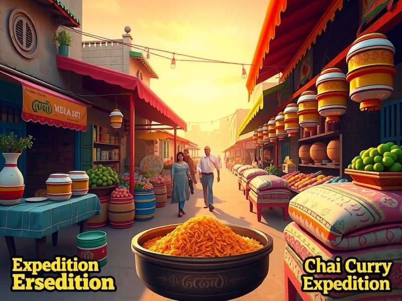 Chai Curry Expedition game screenshot showing colorful Indian market